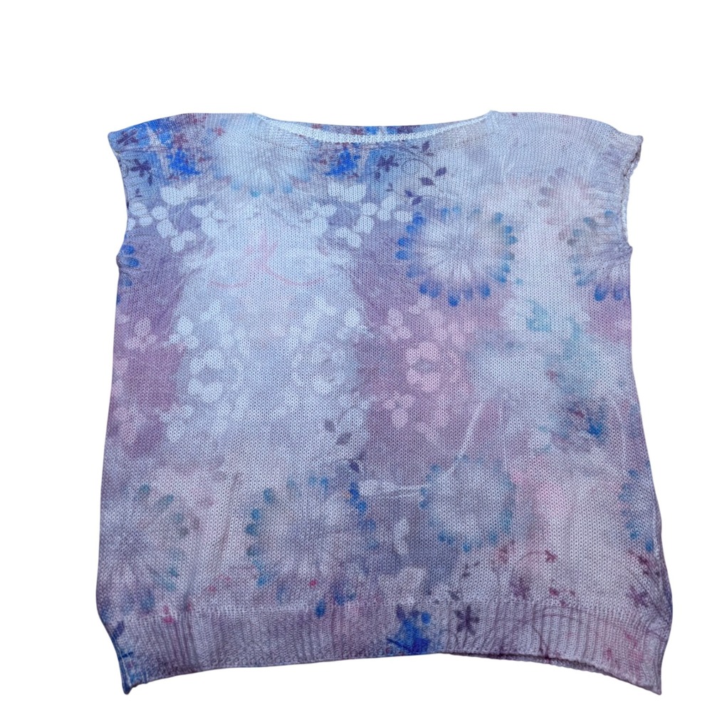 Luisa Ricci Italy Watercolor Floral Knit Sweater Vest Purple Blue Large L